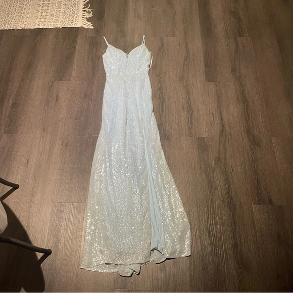 Windsor Lizza Formal Sequin Slit Long Dress in Light Blue Prom Bridesmaid - Picture 5 of 13